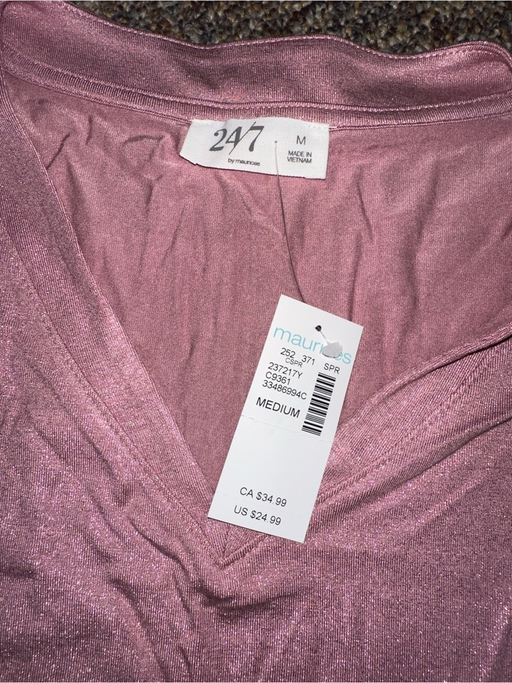 Maurices Shimmery V-Neck Short Sleeve Top in Mauve Pink